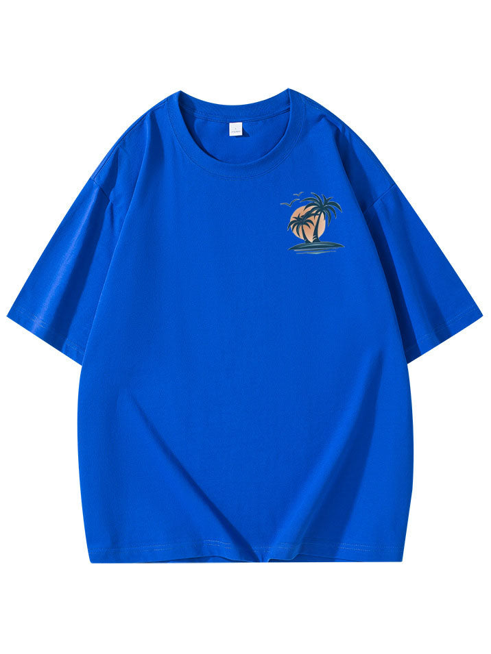 Men's Cotton Basic Casual Palm Tree Print Comfortable Short-sleeved T-shirt