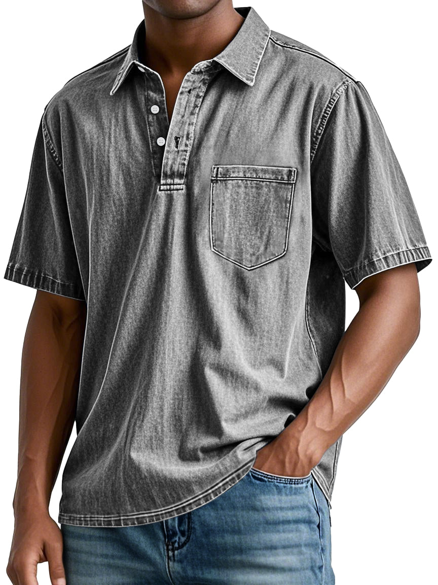 Men's Retro Lapel Pocket Casual Fashion Short Sleeve POLO Shirt