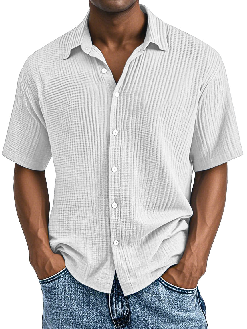 Men's Casual Loose And Comfortable Textured Short-sleeved Shirt