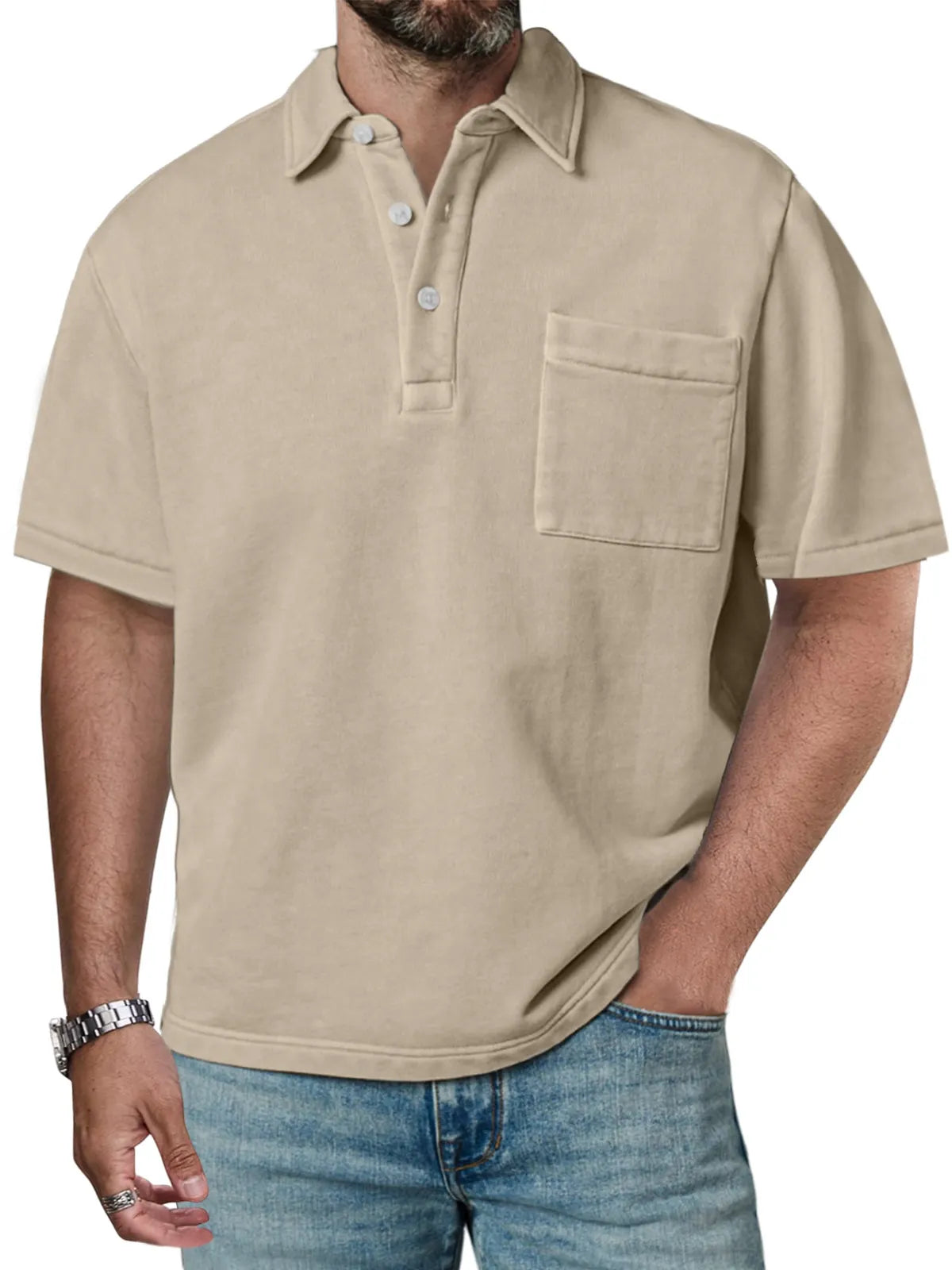 Men's Casual Solid Color Daily Simple Lapel Short-sleeved Polo Shirt