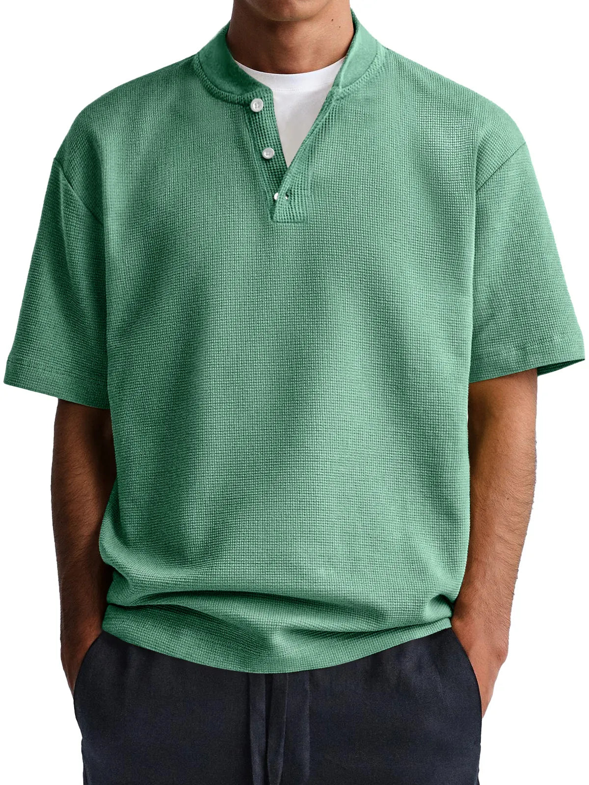 Men's Waffle Everyday Casual Comfort Solid Color Short Sleeve Henley