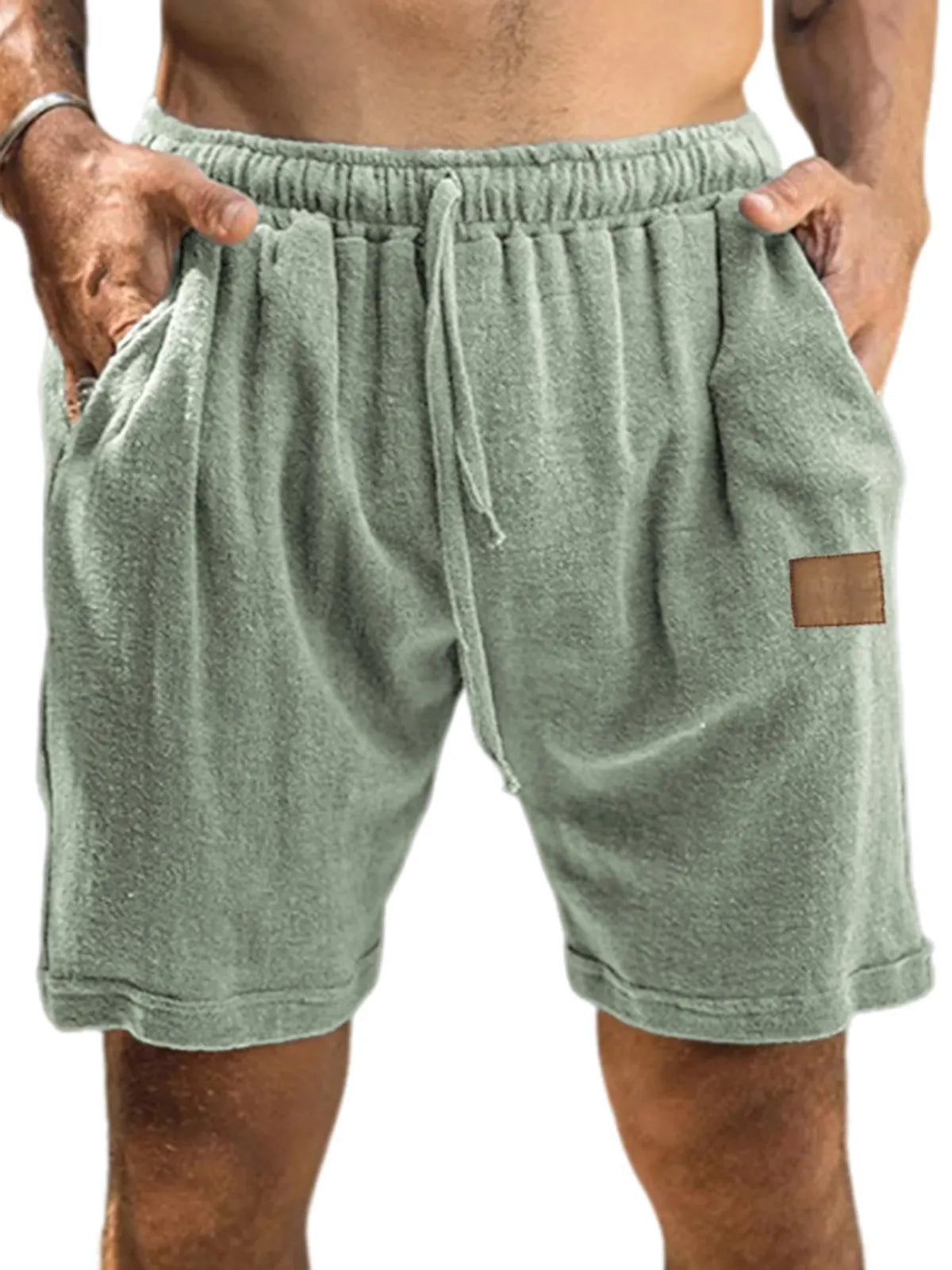 Men's Textured Comfort Embroidered Logo Holiday Casual Lace-Up Shorts with Side Pockets