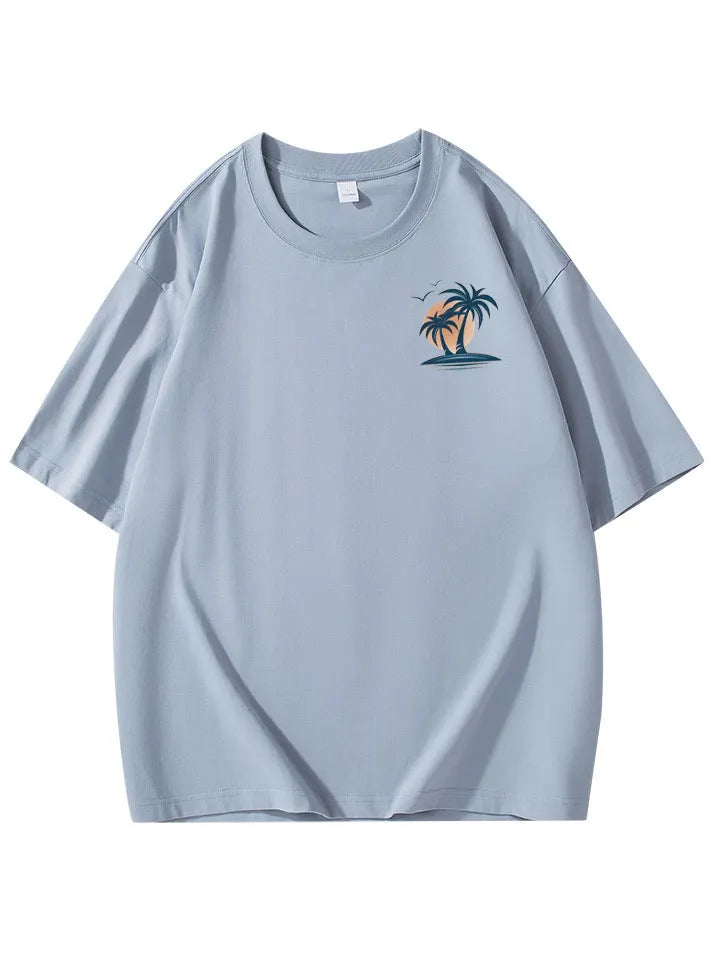 Men's Cotton Basic Casual Palm Tree Print Comfortable Short-sleeved T-shirt