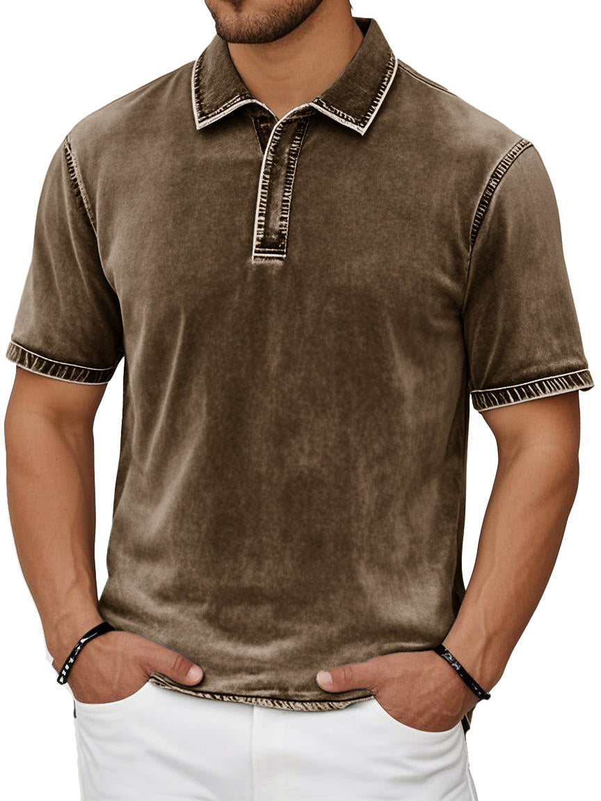 Men's Fashion Casual Retro Distressed Lapel Short-sleeved Polo Shirt