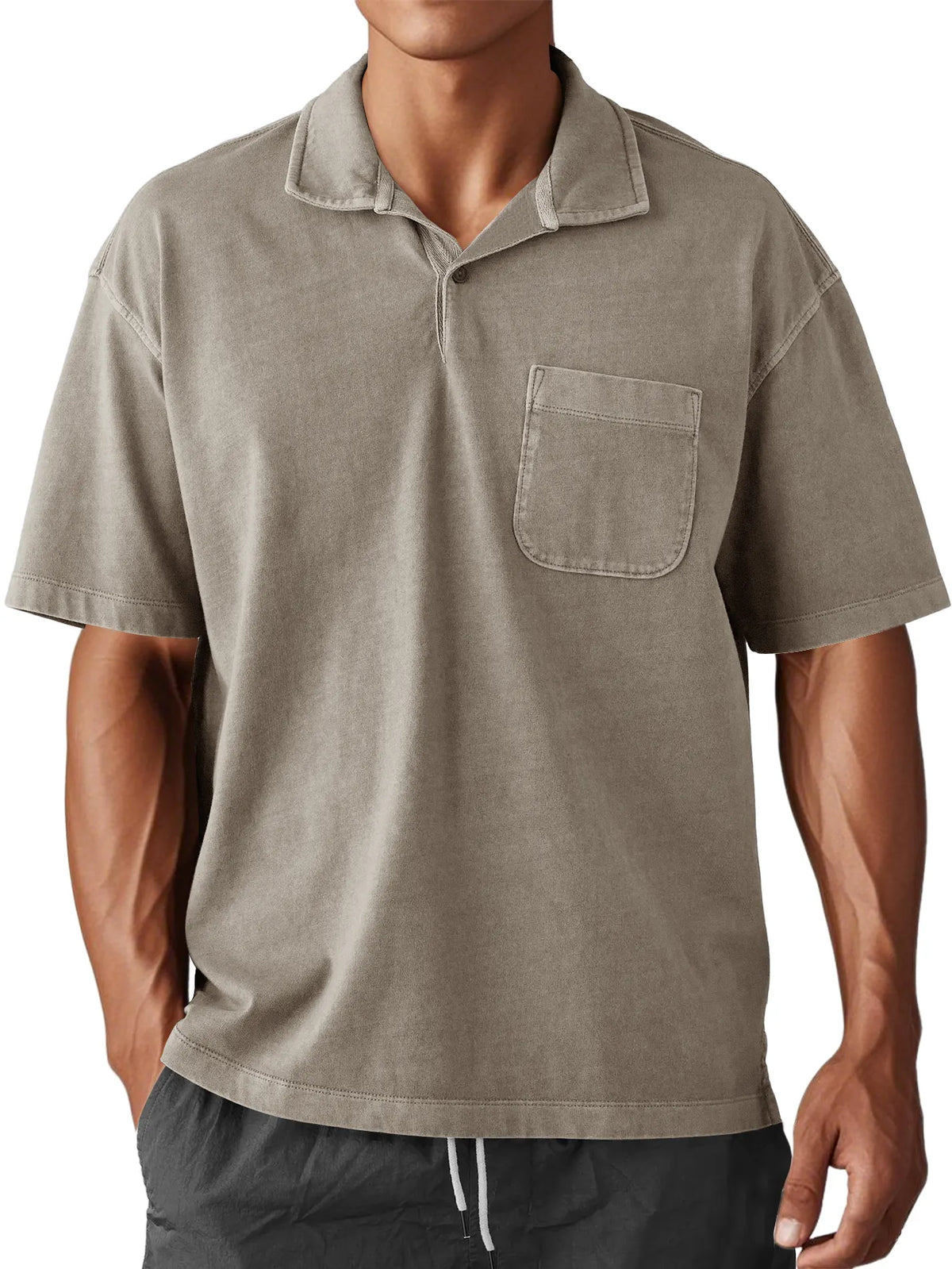 Men's Stylish Retro Washed And Distressed Loose Daily Short-sleeved Polo Top
