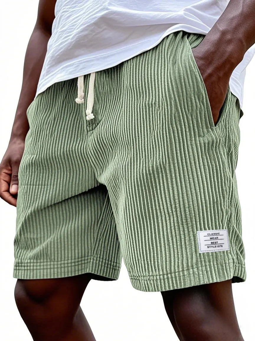 Men's Stylish Ribbed Simple Embroidered Corduroy Loose Lace-up Casual Shorts