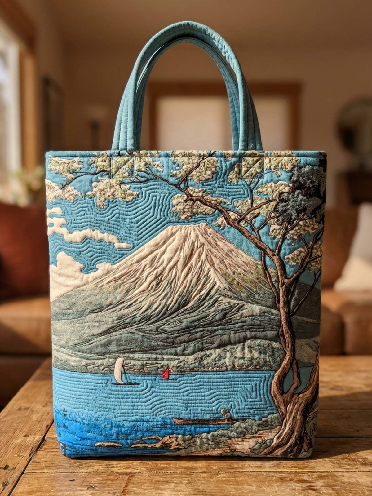 Ukiyo-E Of Mount Fuji Quilted Tote Bag