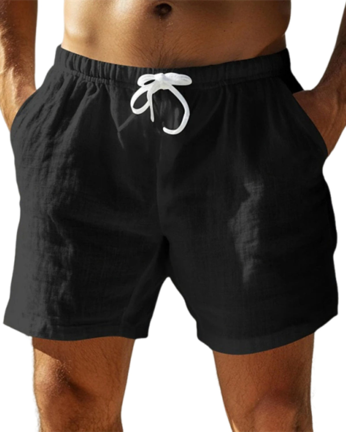 Men's 100% Cotton Beach Casual Breathable Drawstring Shorts