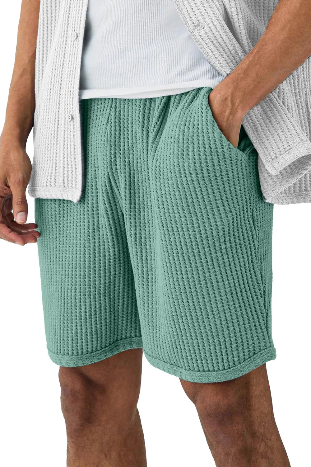 Men's Solid Color Everyday Waffle Casual Shorts
