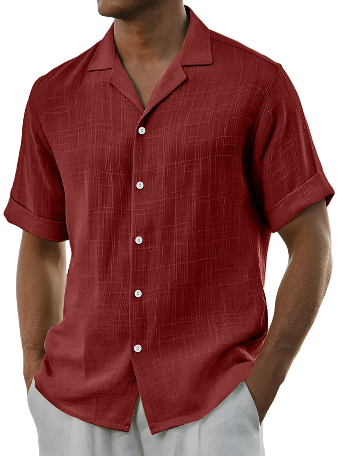 Men's Daily Cotton And Linen Comfortable Casual Short-sleeved Shirt