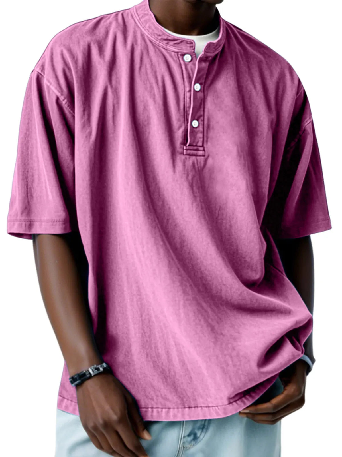 Men's Casual Simple Solid Color Short Sleeve Henley Shirt