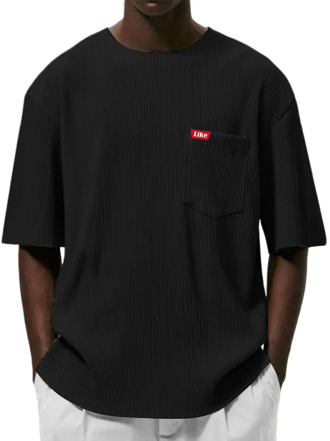 Men's Textured Striped Pocket Fashion Casual Short-sleeved T-shirt