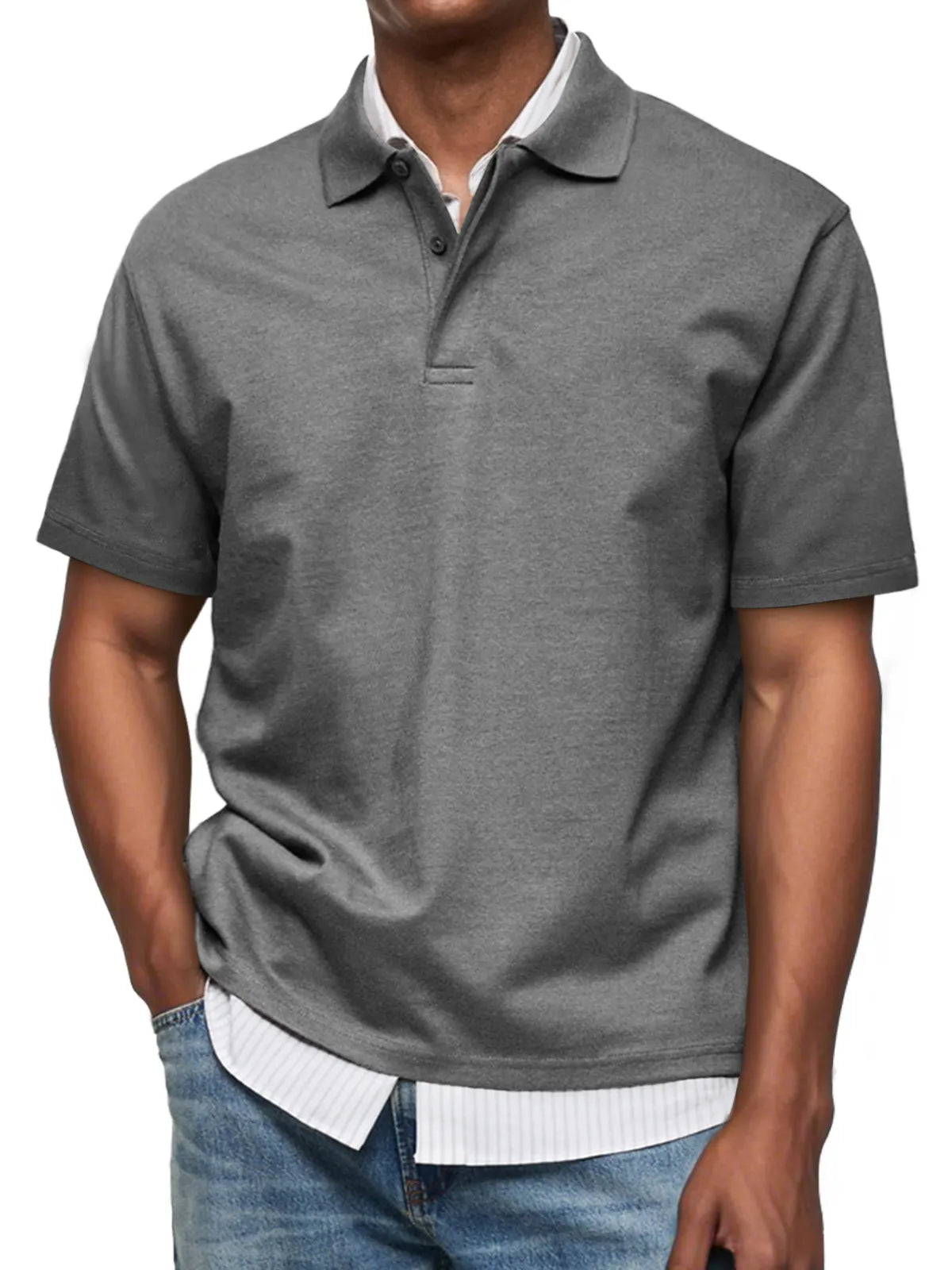 Men's Daily Casual Lapel Button Down Comfortable Short Sleeve Polo Shirt