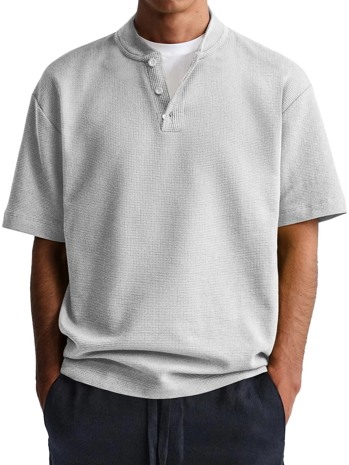 Men's Waffle Everyday Casual Comfort Solid Color Short Sleeve Henley
