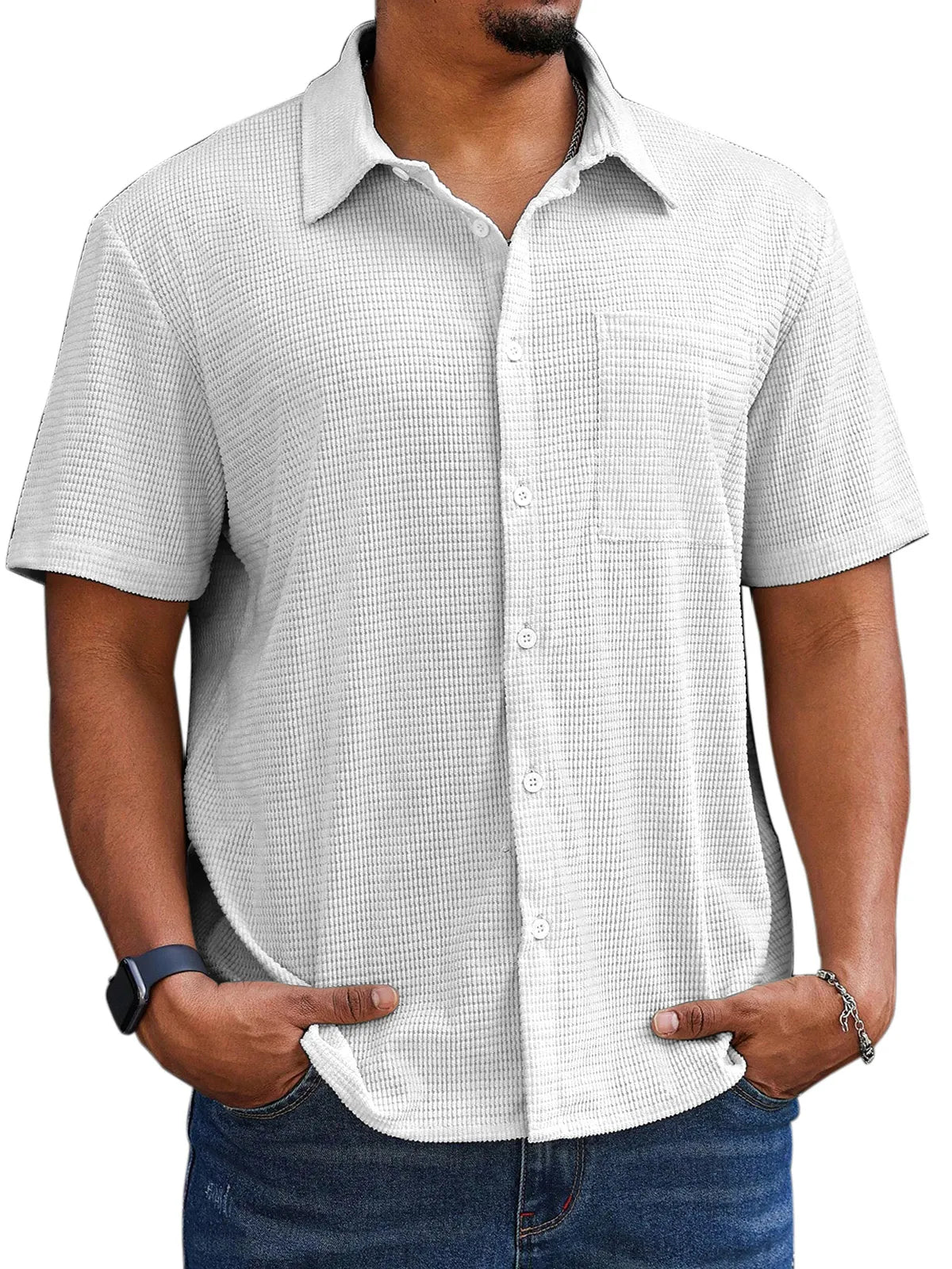 Men's Casual Simple Comfortable Waffle Short Sleeve Shirt