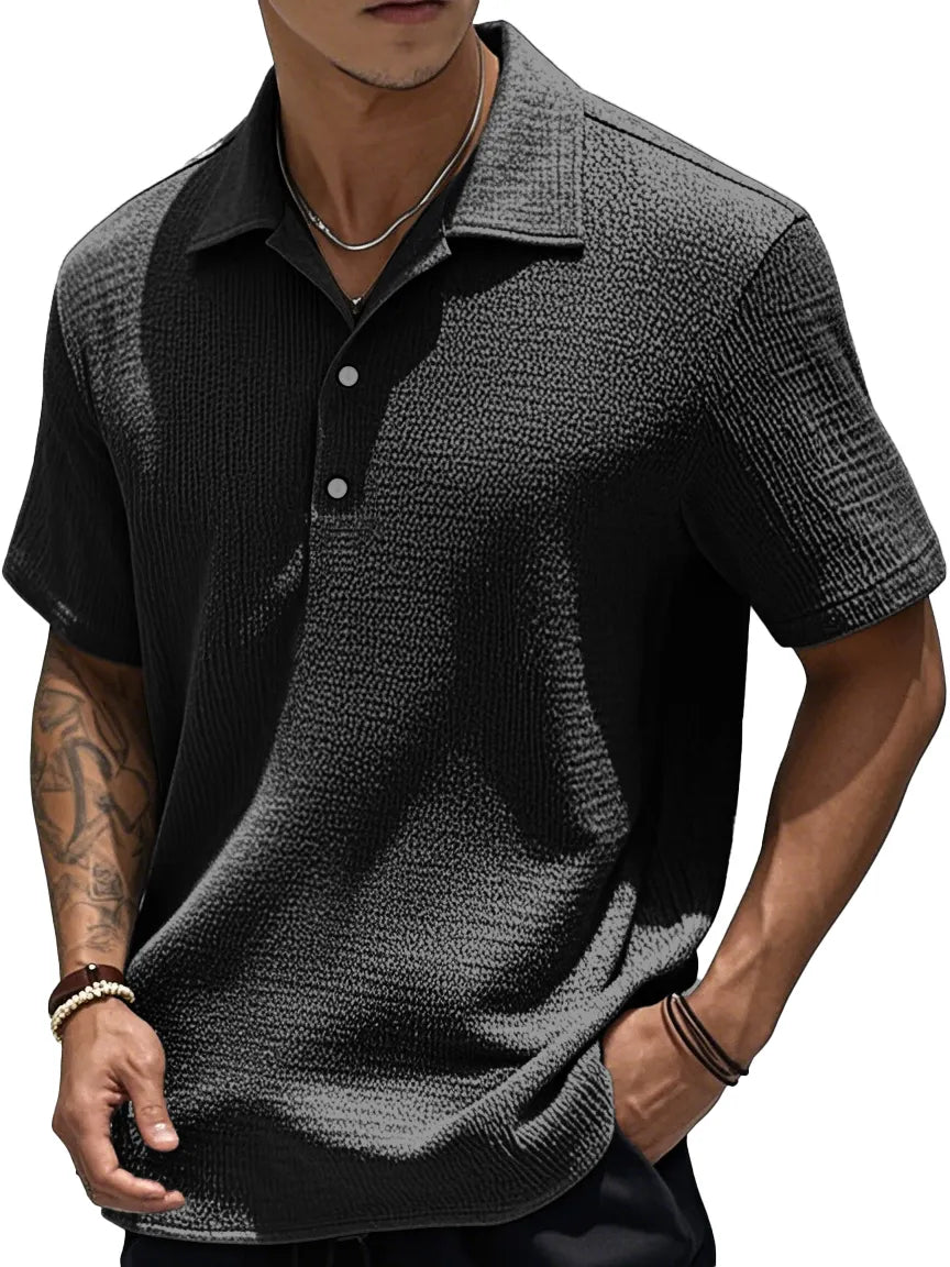 Men's Fashion Retro Pleated Fabric Short-sleeved Polo Shirt
