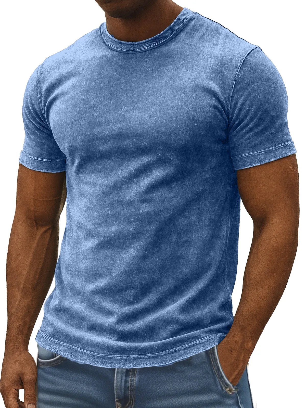 Men's Retro Simple Daily Solid Color Washed Cotton T-shirt