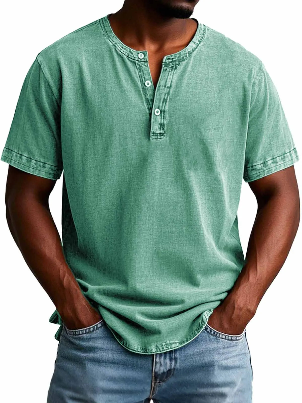 Men's Fashion Vintage Distressed Short Sleeve Henley Shirt