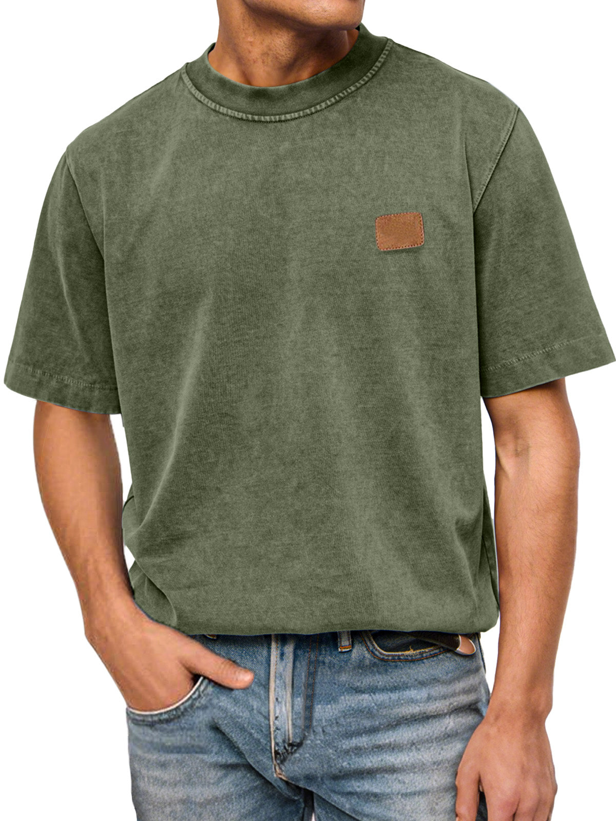 Men's Casual Retro Pure Cotton Washed Small Label Short-sleeved Round Neck T-shirt
