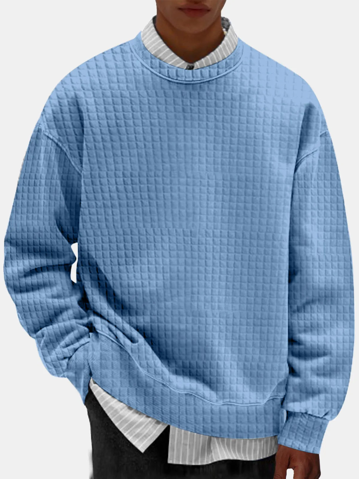 Men's Casual Solid Color Comfortable Small Square Round Neck Sweatshirt