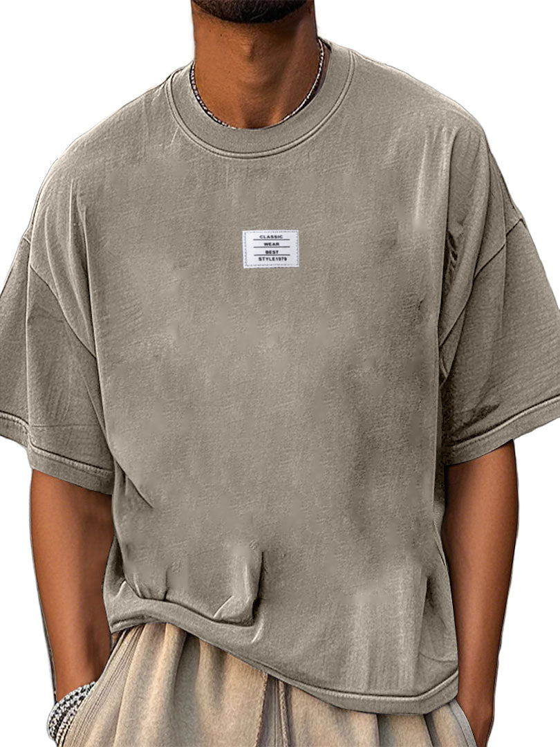 Men's Fashion Pure Cotton Washed Distressed Retro Simple Casual Short-sleeved T-shirt