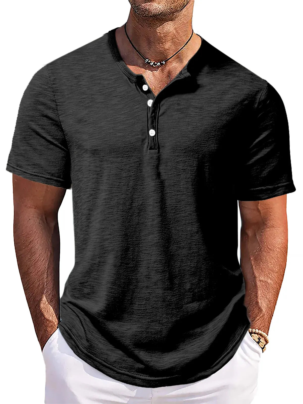 Men's Solid Color Comfort Button-down Short Sleeve Henley