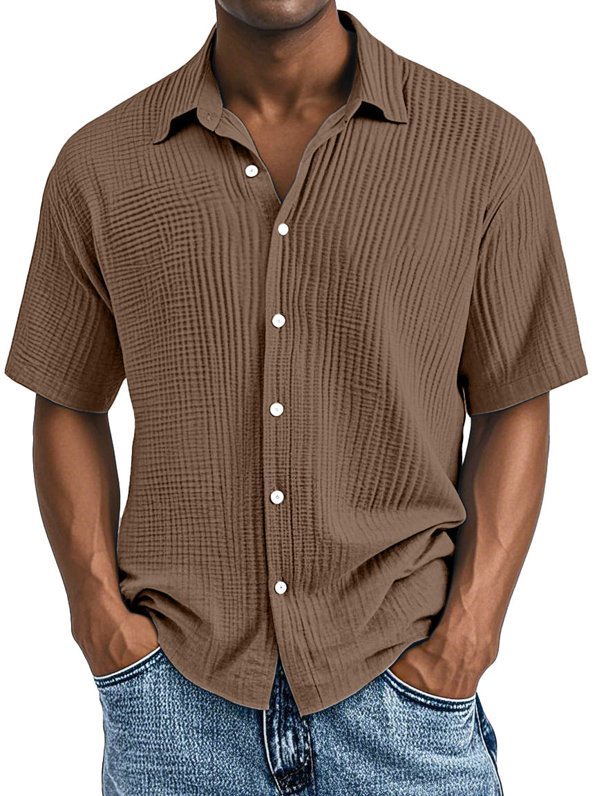 Men's Casual Loose And Comfortable Textured Short-sleeved Shirt