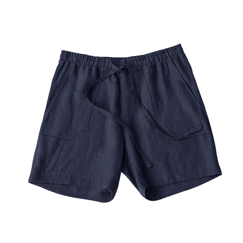 Men's Linen Casual Vacation Double Pocket Drawstring Elastic Waist Shorts Cropped Pants