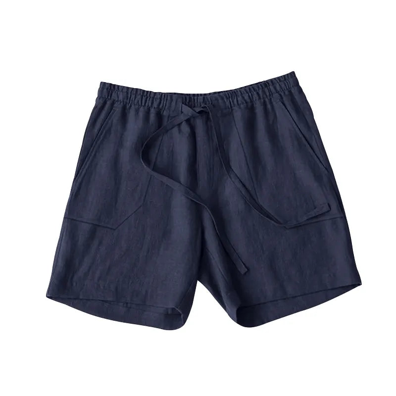 Men's Linen Casual Vacation Double Pocket Drawstring Elastic Waist Shorts Cropped Pants
