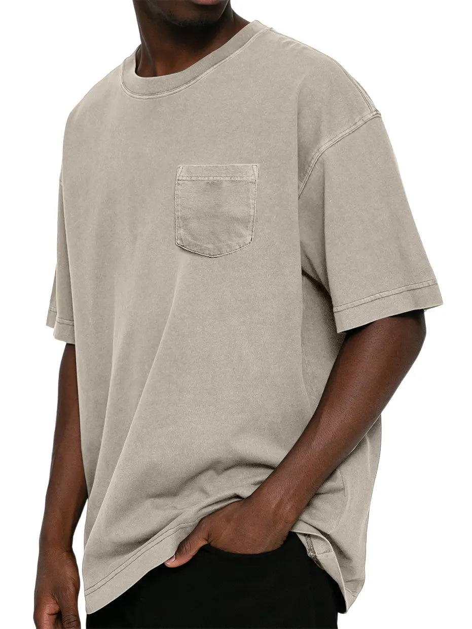 Men's Retro Distressed Washed Pocket Short-sleeved T-shirt
