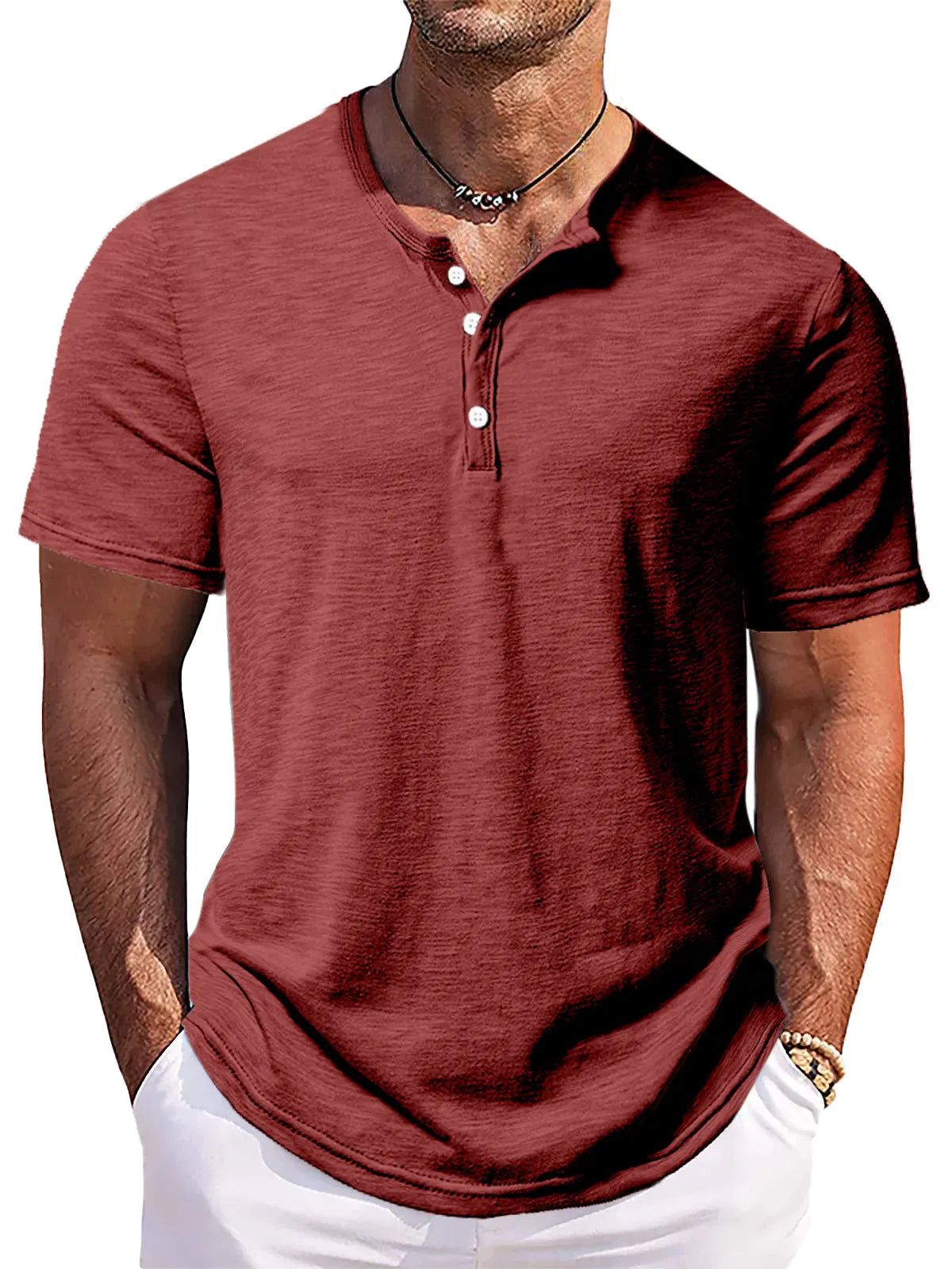 Men's Solid Color Comfort Button-down Short Sleeve Henley