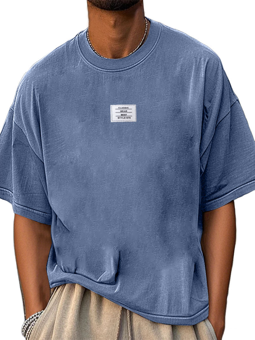 Men's Fashion Pure Cotton Washed Distressed Retro Simple Casual Short-sleeved T-shirt