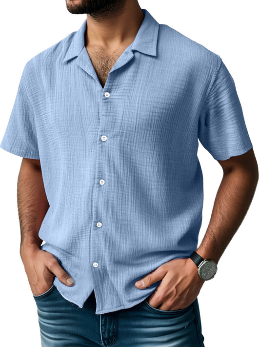 Men's Everyday Solid Color Pleated Texture Short-sleeved Shirt