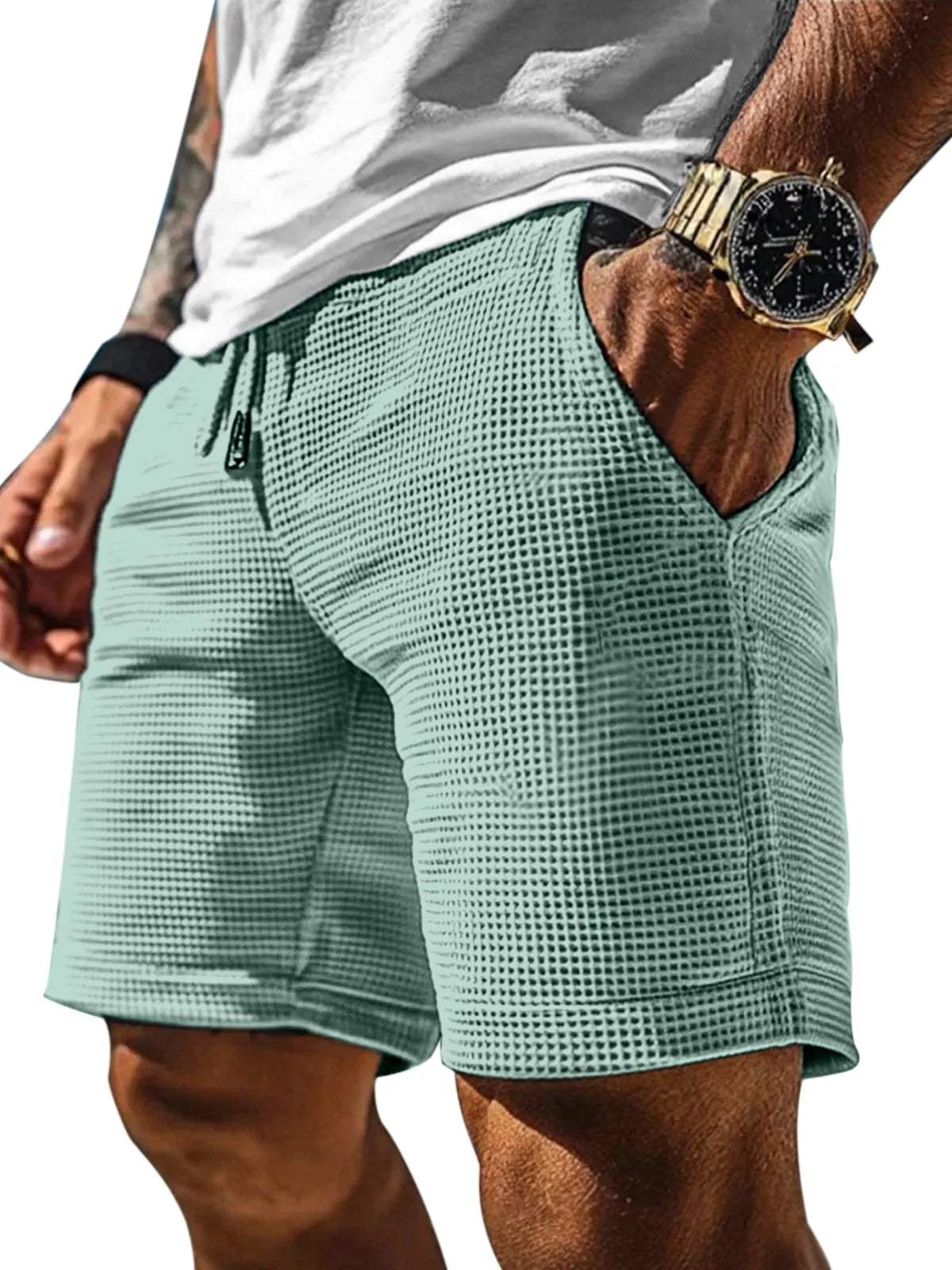 Men's Casual Solid Color Waffle Loose Shorts