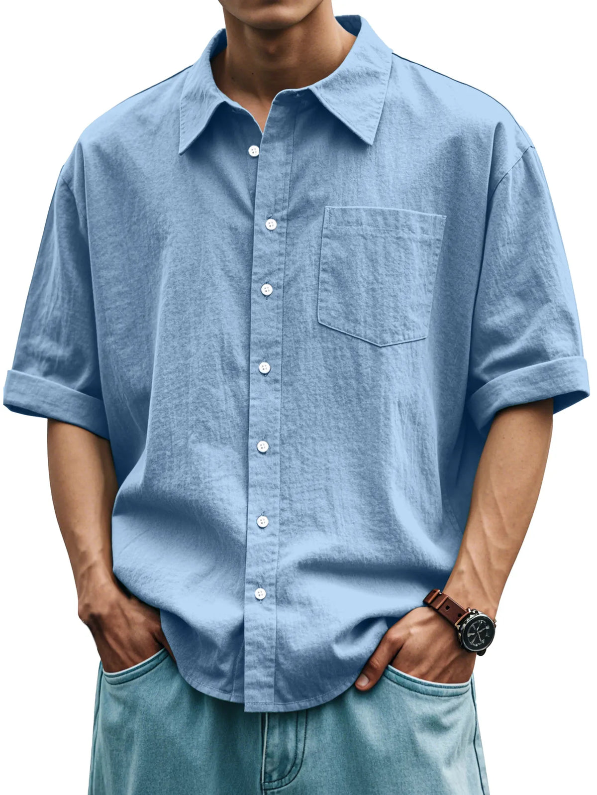 Men's Casual Everyday Solid Color Plaid Short Sleeve Button-down Shirt
