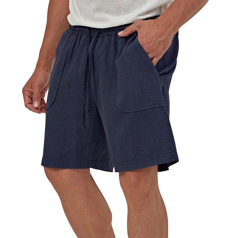 Men's Linen Casual Vacation Double Pocket Drawstring Elastic Waist Shorts Cropped Pants