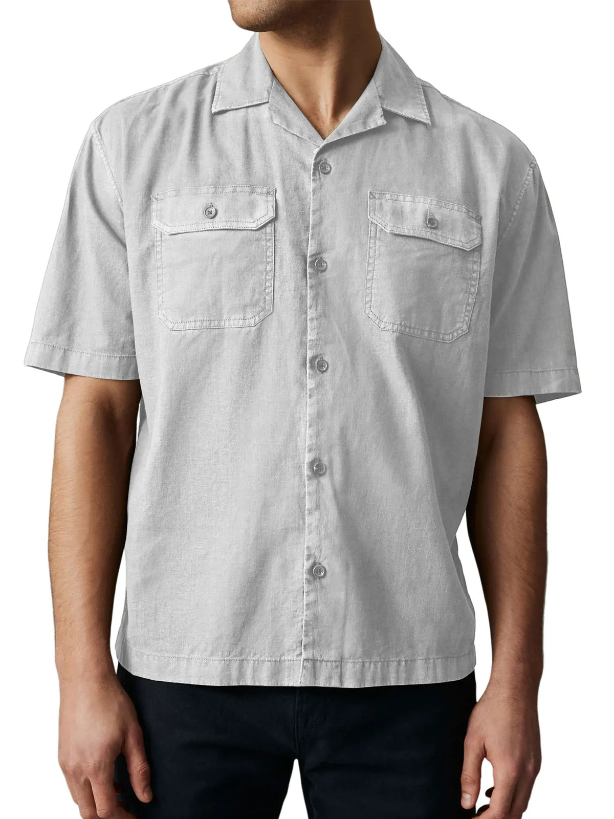 Men's Retro Cotton And Linen Double Pocket Workwear Short-sleeved Shirt