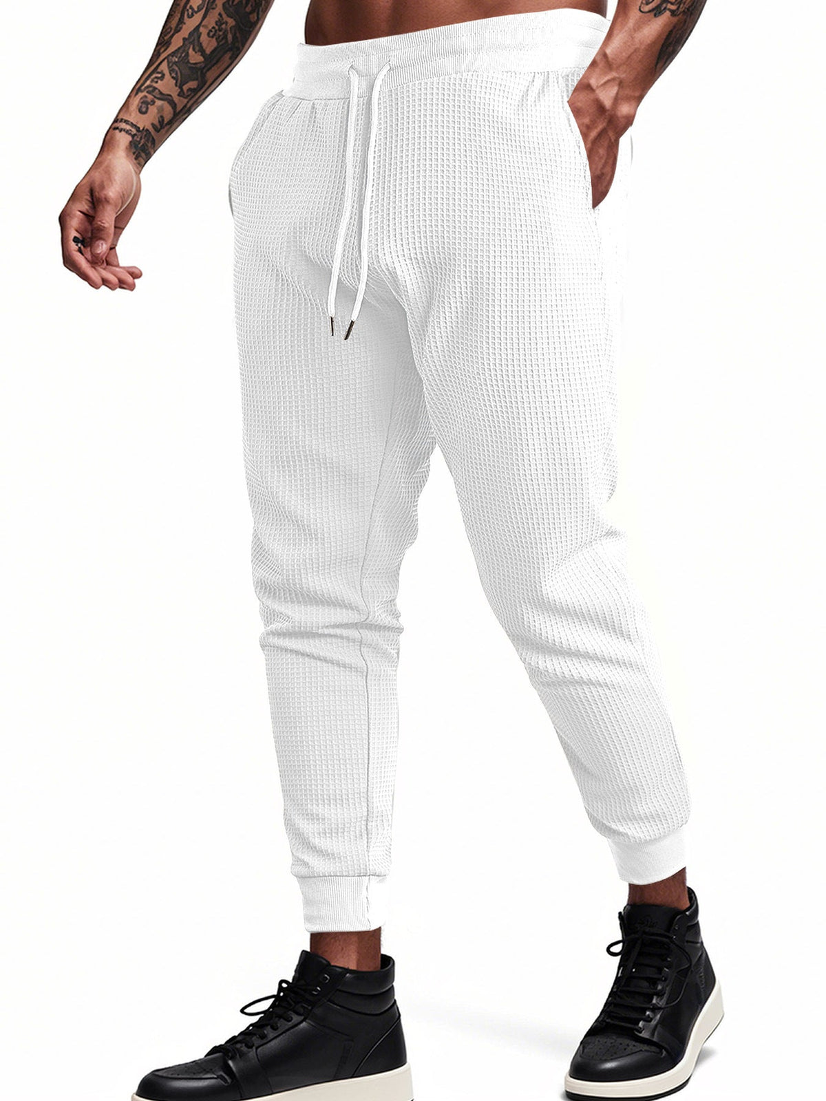 Men's Casual Breathable Solid Color Waffle Trousers