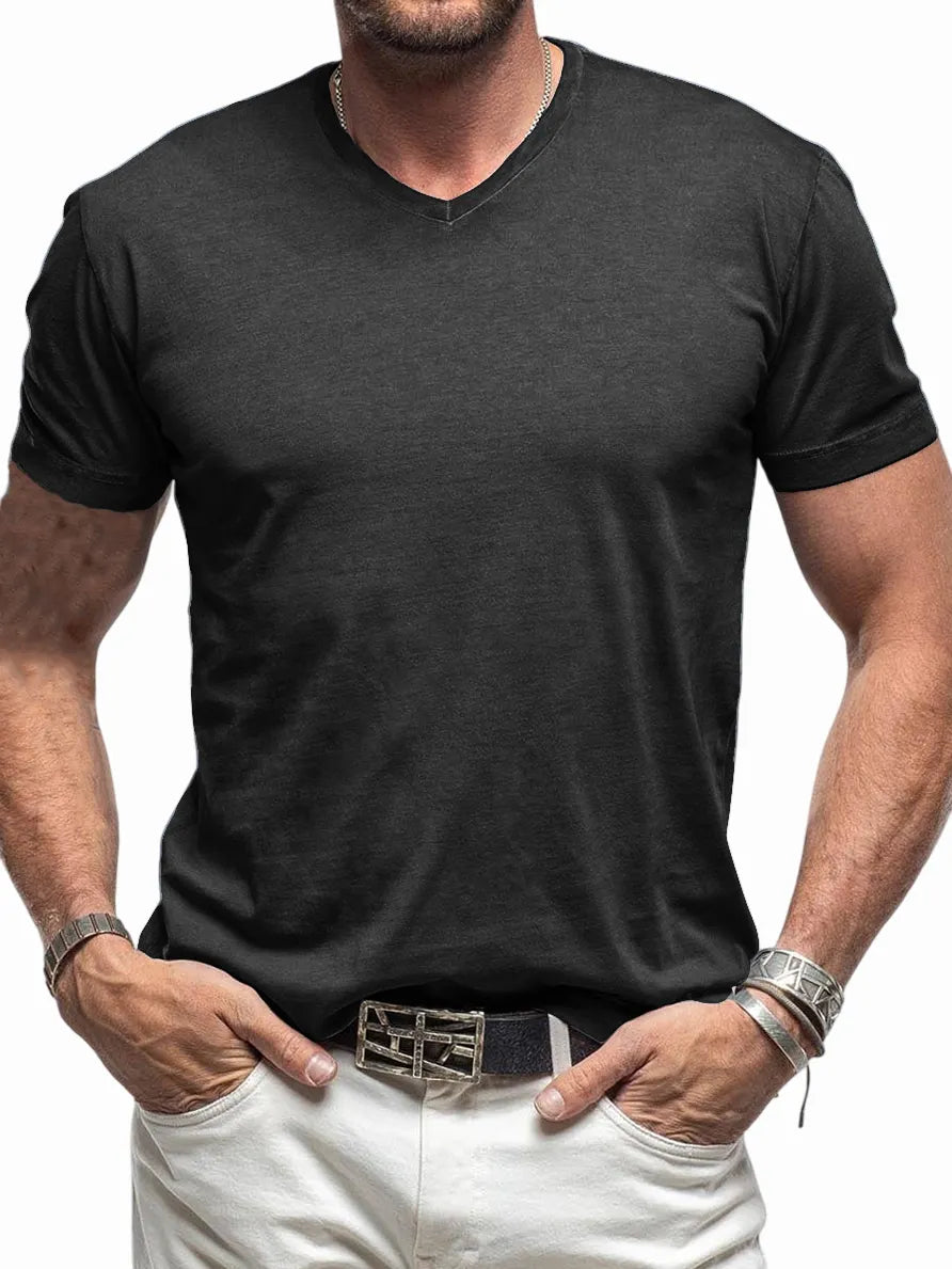 Men's Comfortable V-neck Cotton Basic Bottoming Shirt Short-sleeved T-shirt