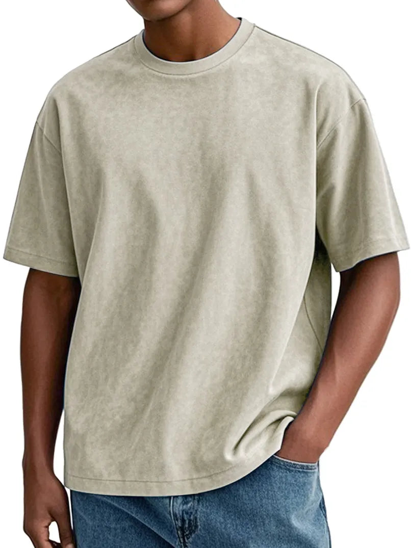 Men's Daily Round Neck Suede Casual Comfortable Short-sleeved T-shirt