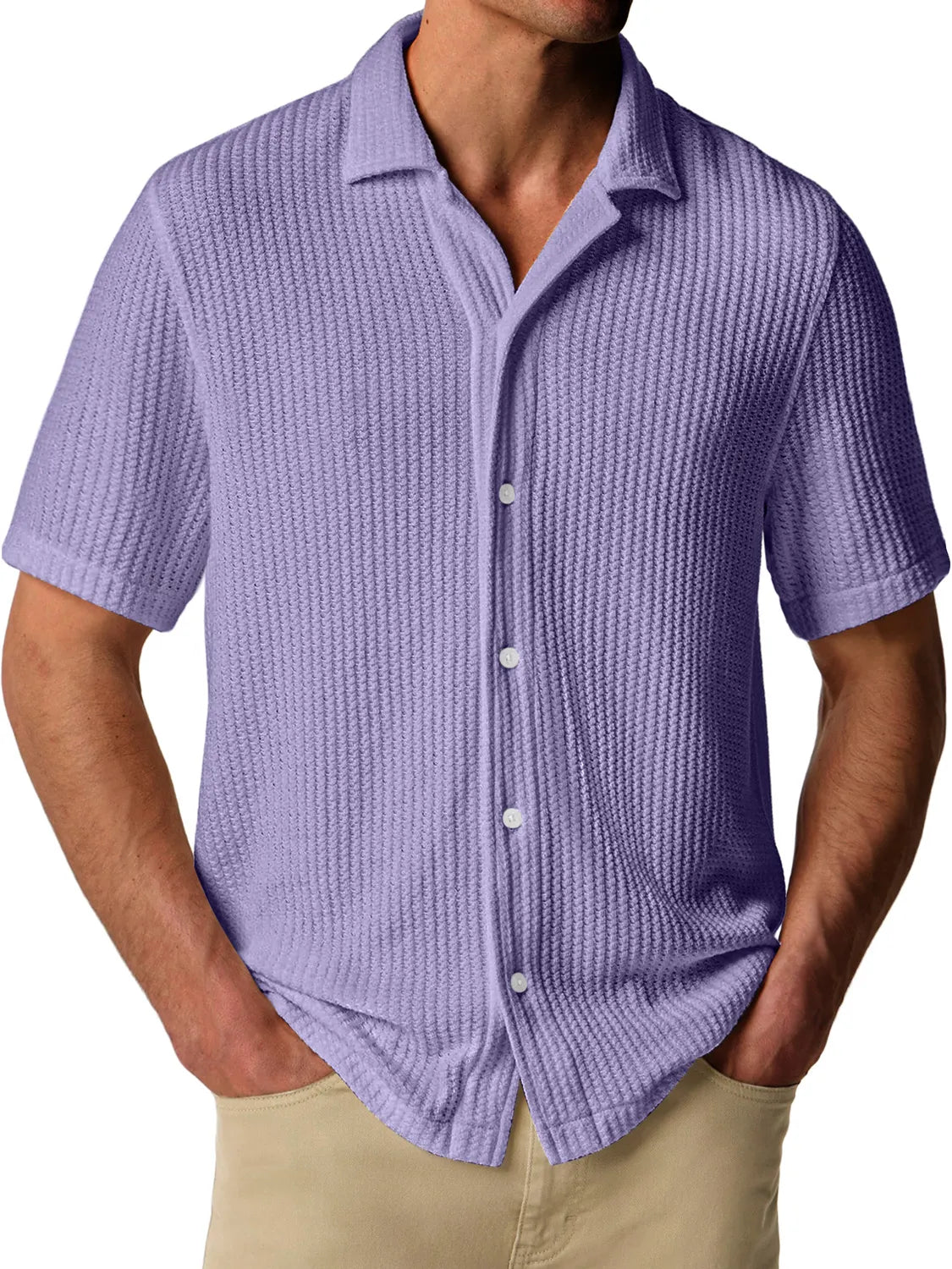 Men's Daily Texture Lapel Casual Comfort Short Sleeve Shirt