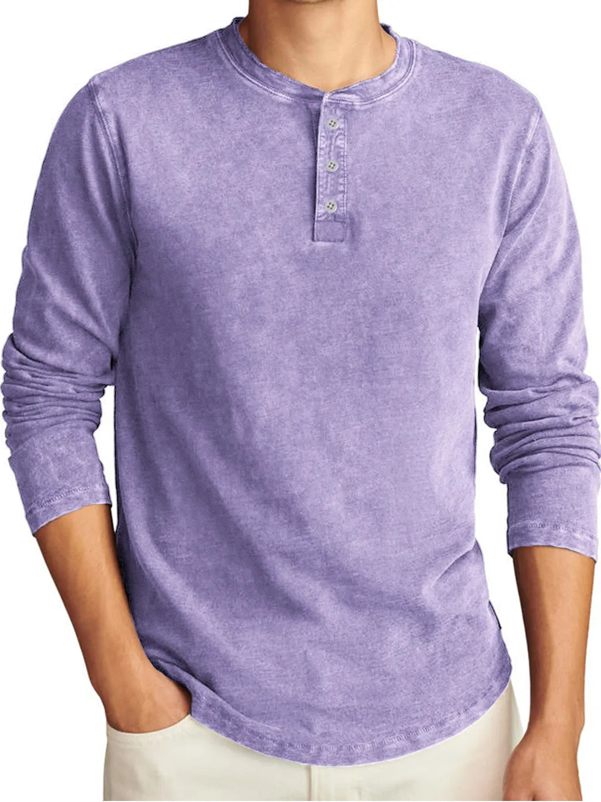 Men's Vintage Distressed Long Sleeve Washed Casual T-Shirt Henley Shirt