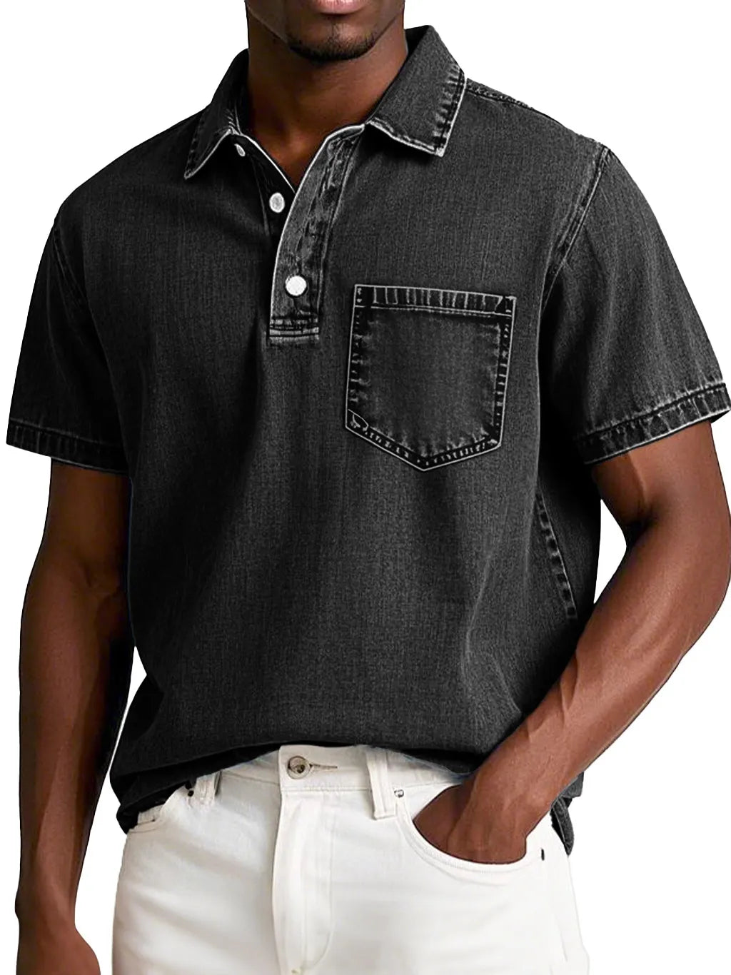 Men's Fashion Retro Distressed Short Sleeve Lapel Polo Shirt