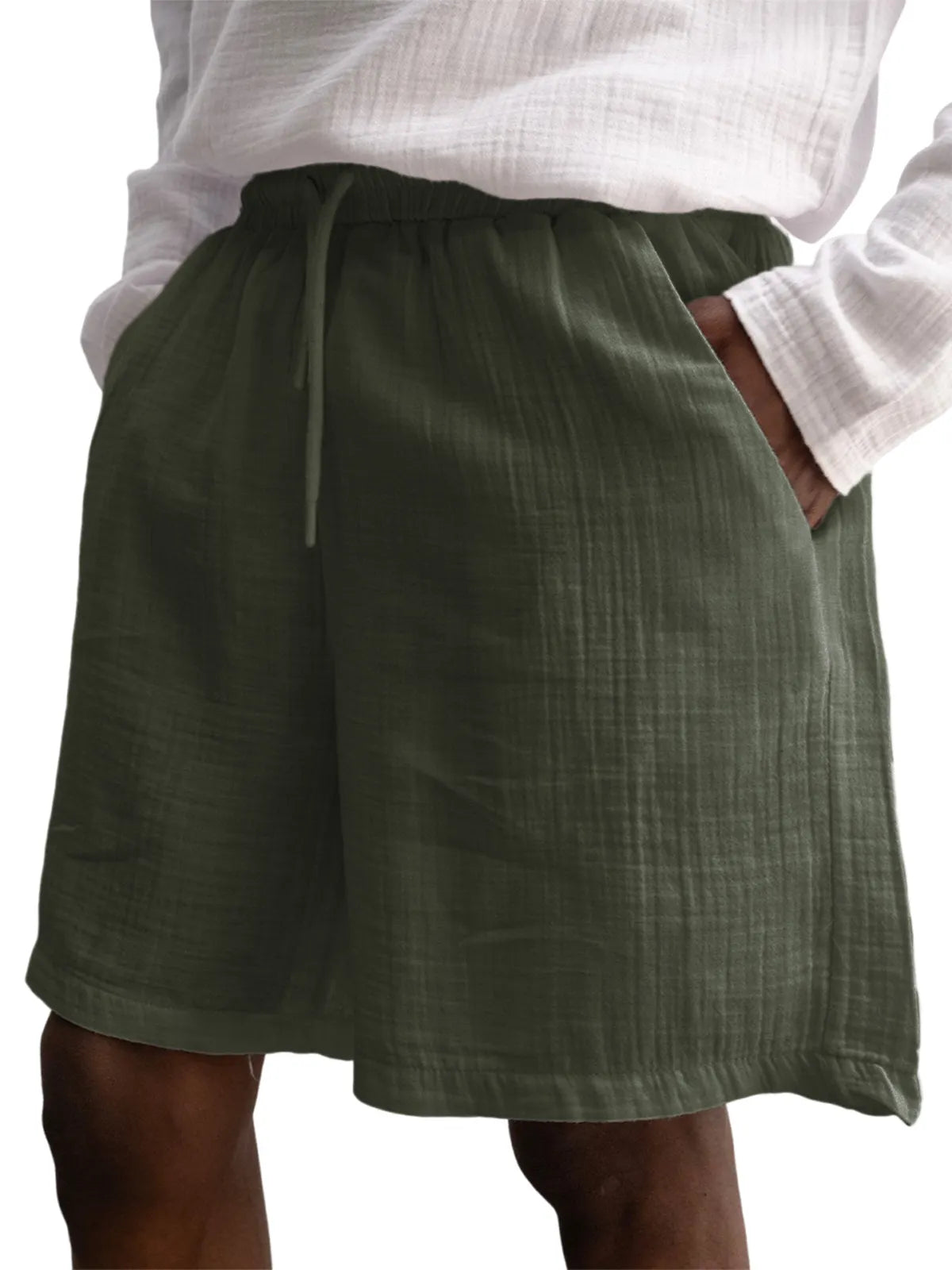 Men's Stylish Muslin Linen Lace Up Casual Shorts