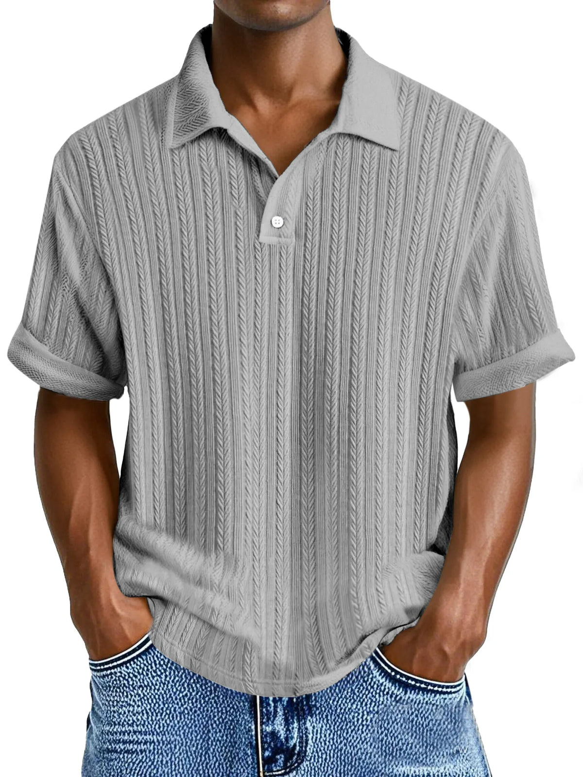 Men's Simple Casual Texture Loose Short-sleeved Polo Shirt