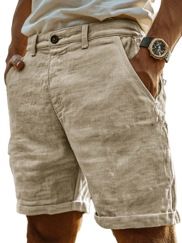 Men's Fashion Retro Hemp Fabric Pocket Casual Shorts