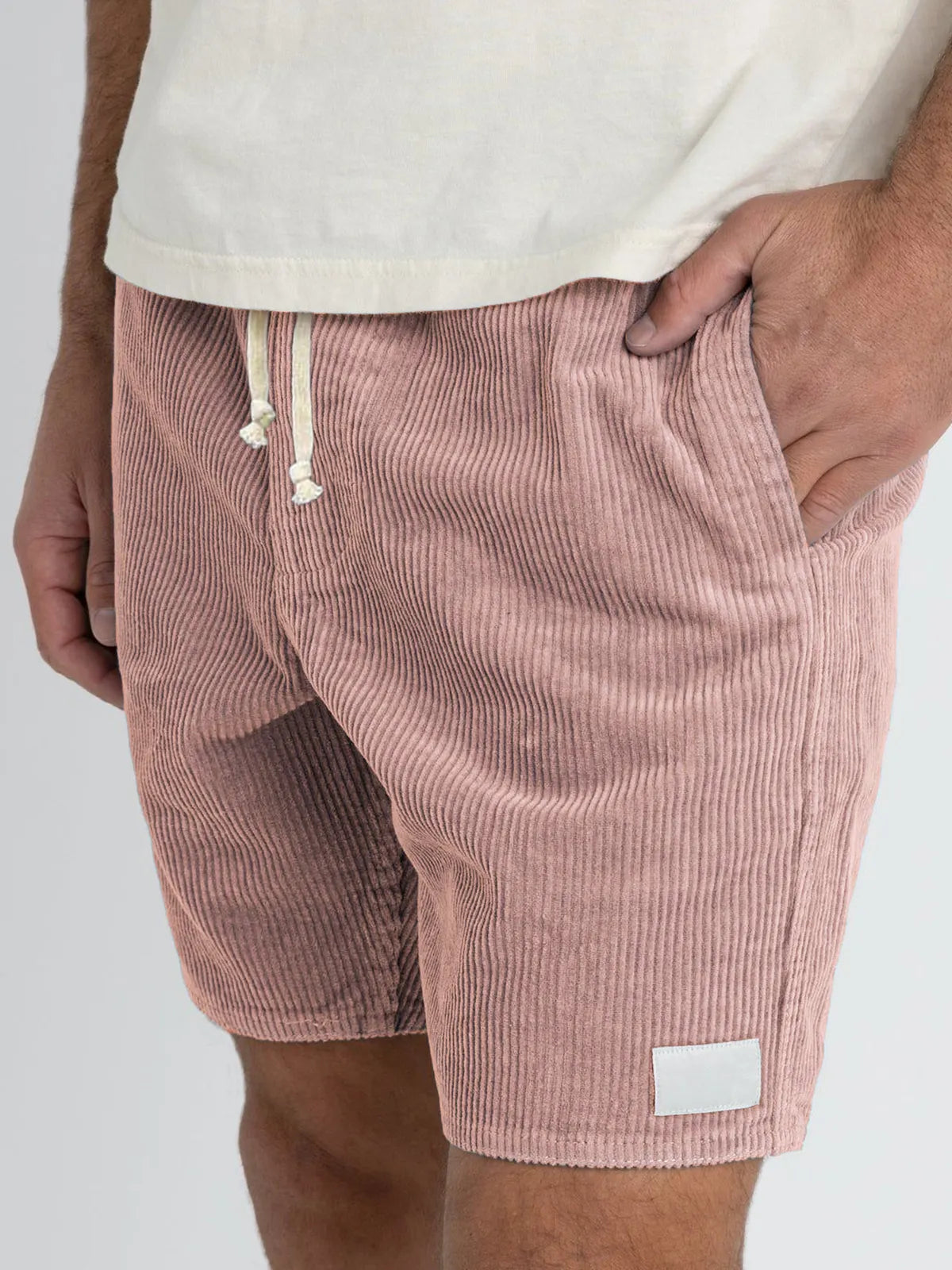 Men's Stylish Corduroy Basics Embroidered Logo Comfortable Everyday Lace-Up Shorts with Side Pockets