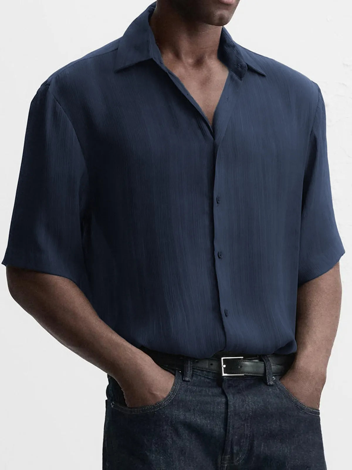 Men's Breathable Textured Casual Short Sleeve Basic Shirt