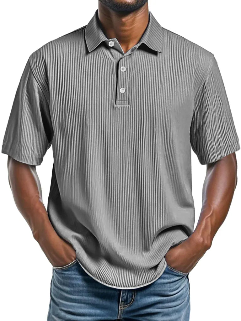 Men's Daily Ribbed Lapel Fashionable Casual Short-sleeved Polo Shirt