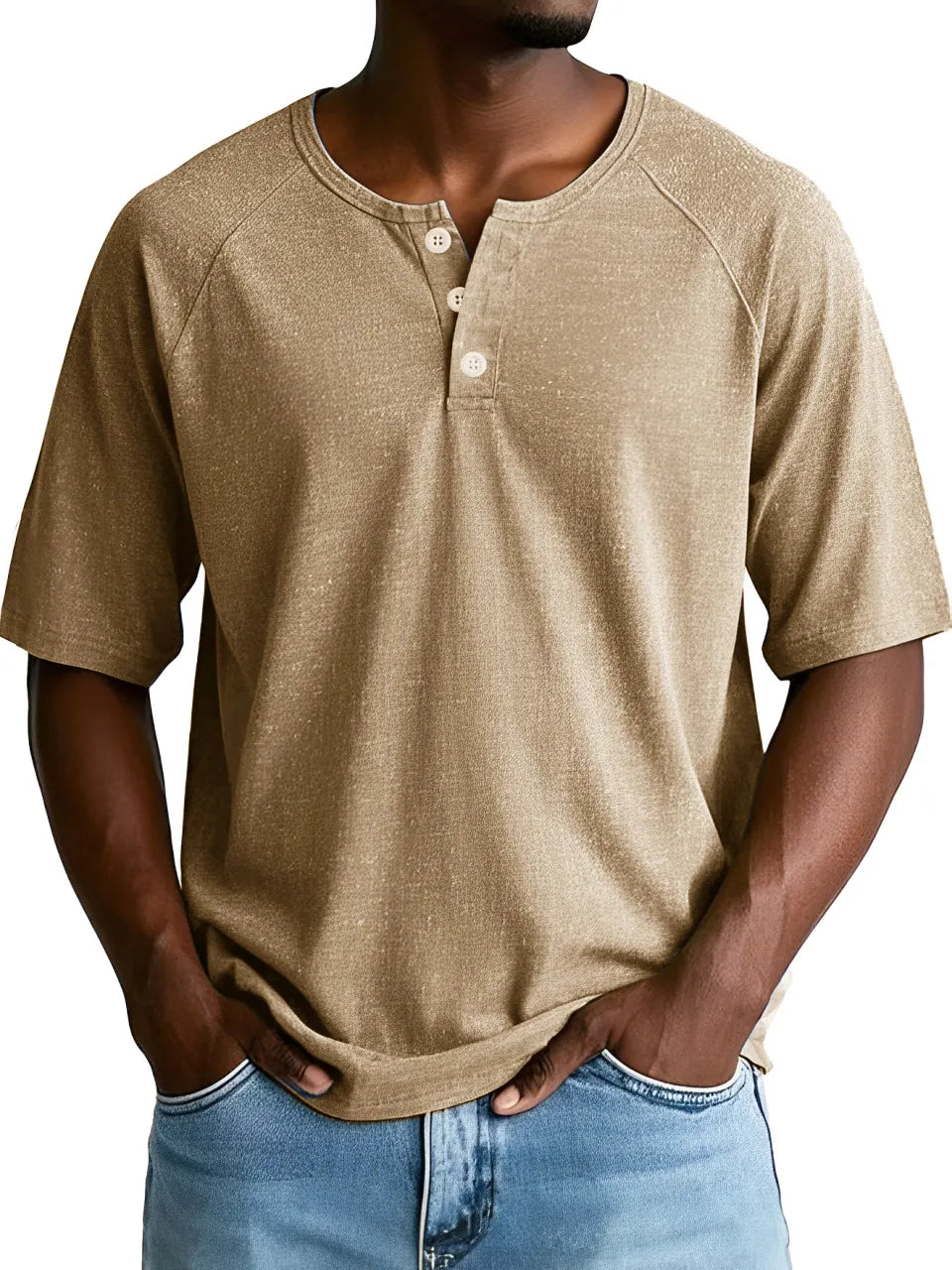Men's Fashion Retro Sports Raglan Short Sleeve Button-Down Henley Shirt